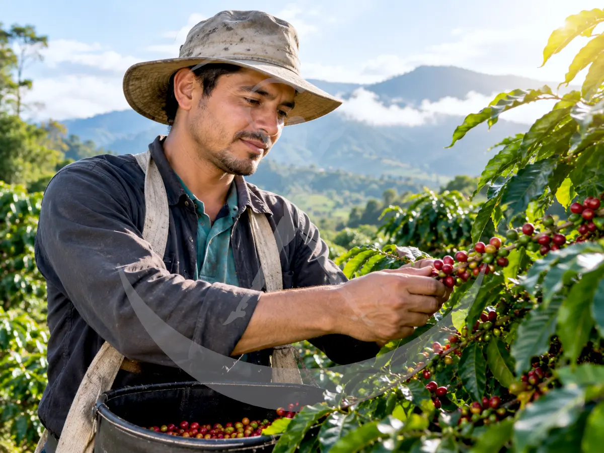 Trabajador cafetero en una finca del sur del Huila. Imagen ilustrativa (IA)