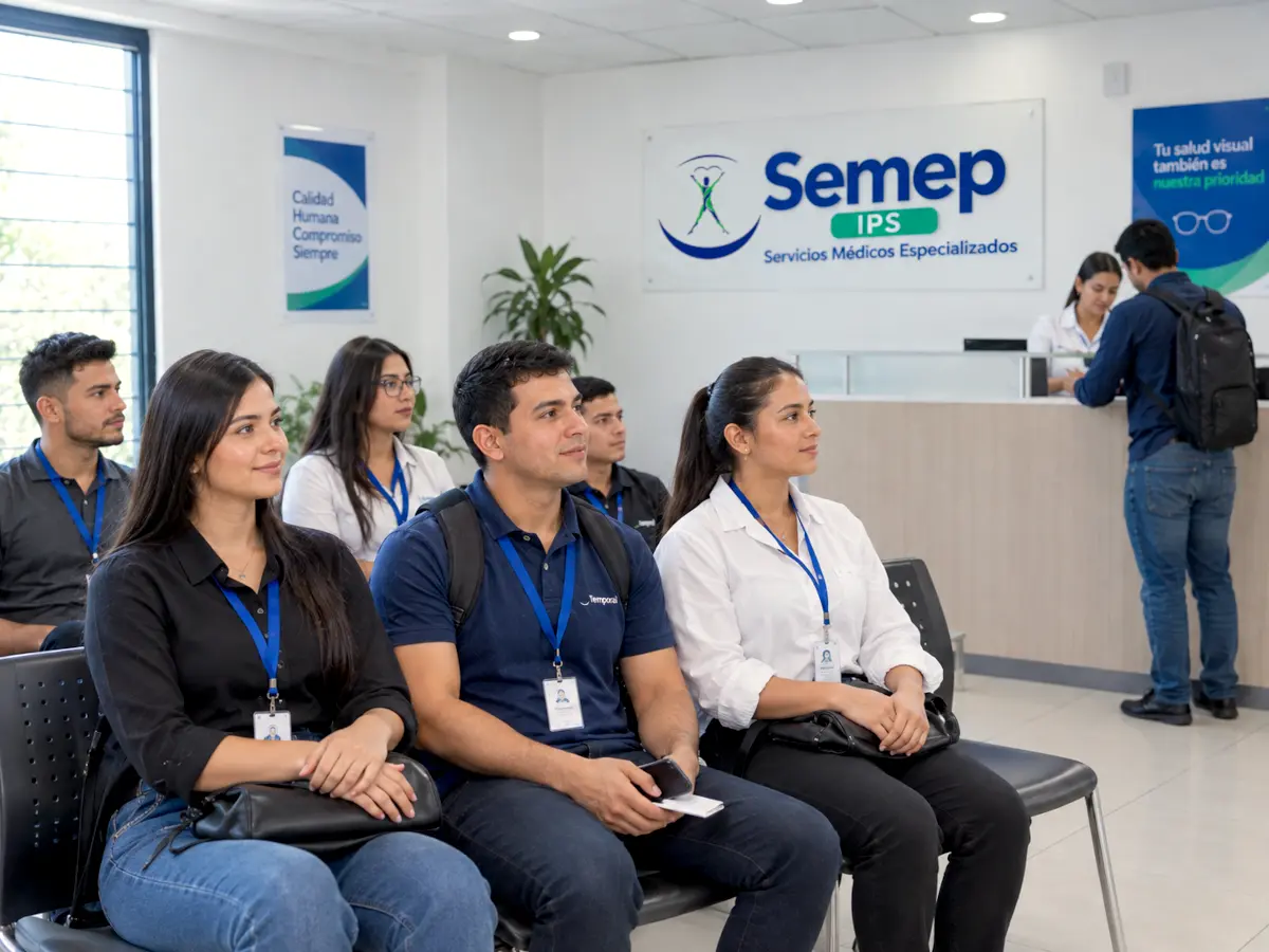 Grupo de trabajadores de una empresa temporal esperando su examen de ingreso en la sala de espera de Semep. Imagen ilustrativa (IA)