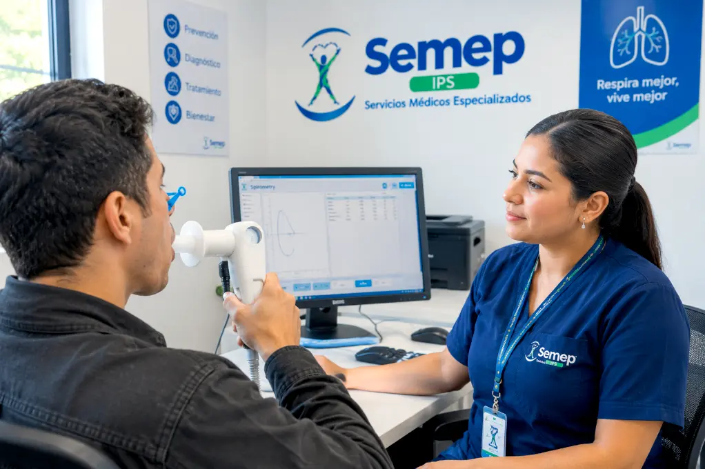 IMG-039-semep-espirometria-banner-de-la-ficha Paciente soplando en el espirómetro durante la prueba de espirometría Imagen ilustrativa (IA)