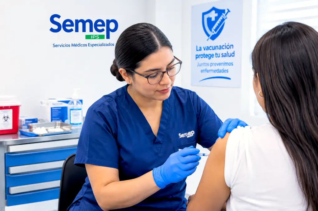 Enfermera de Semep aplicando una vacuna a un paciente. Imagen ilustrativa (IA)