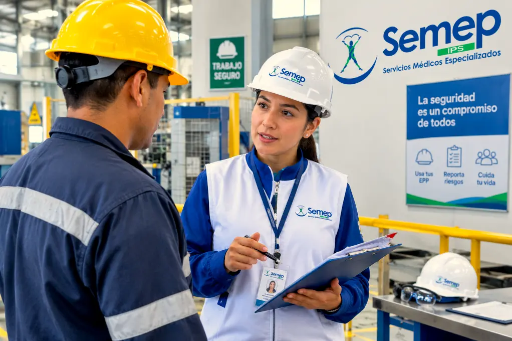 Asesor de seguridad y salud en el trabajo de Semep durante una inspección en planta. Imagen ilustrativa (IA)